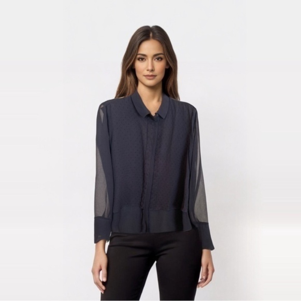 Banana Republic Long Sleeve Clipped Dot Blouse Black Size Large